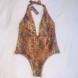REVERSIBLE MEDIUM HALTER SNAKESKIN SWIMSUIT NWT